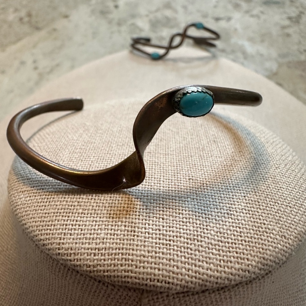 Native American Navajo Copper & Turquoise Bracelets - Stackable - Picture 4 of 6